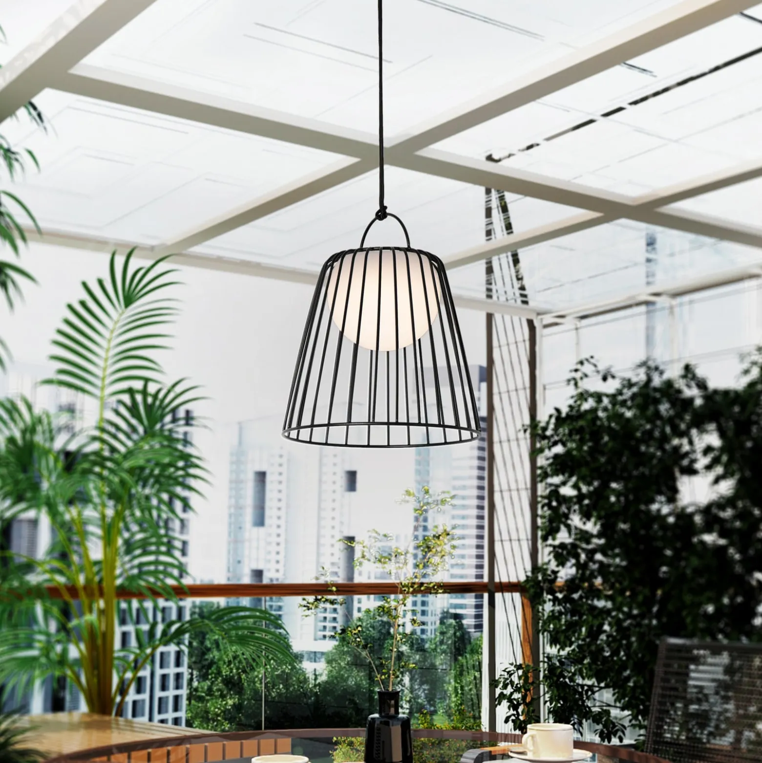 Lindby LED-akkukäyttöinen ulkoriippuvalaisin Levino, musta, metalli