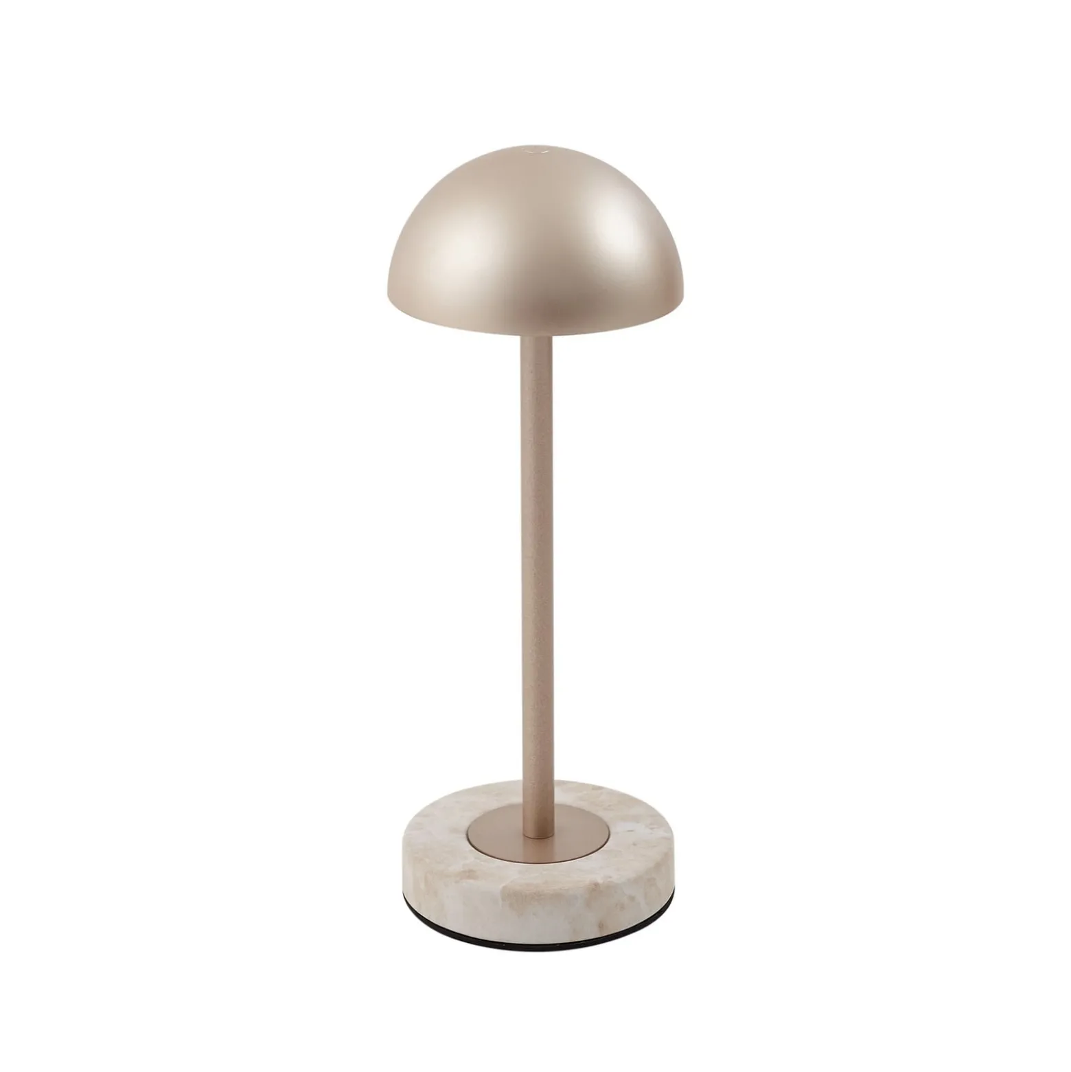 Lindby LED-akku-pöytälamppu Pippin, kulta/travertiini, IP44