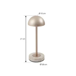 Lindby LED-akku-pöytälamppu Pippin, kulta/travertiini, IP44