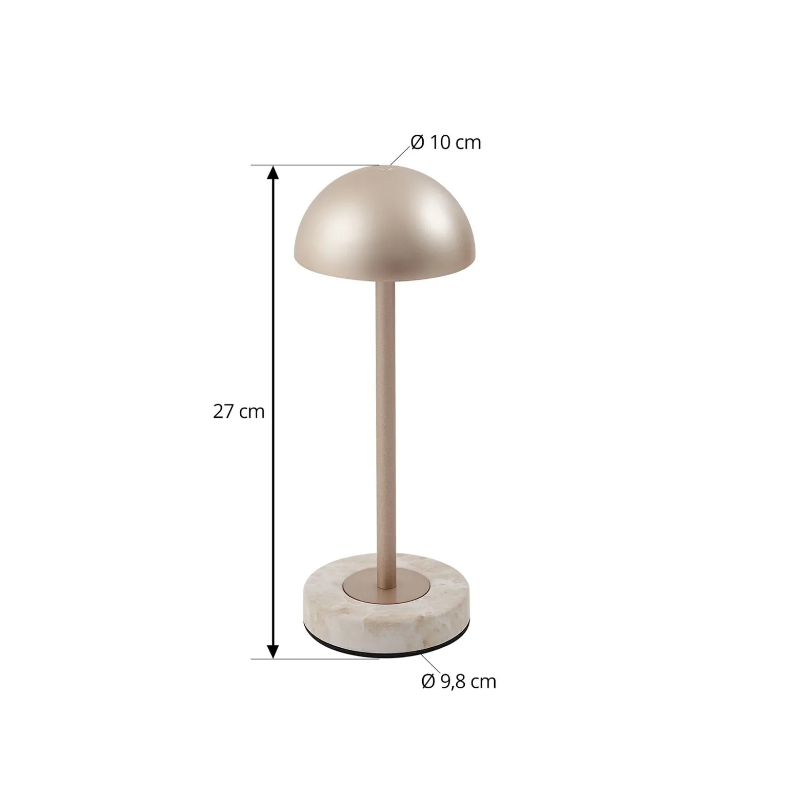 Lindby LED-akku-pöytälamppu Pippin, kulta/travertiini, IP44