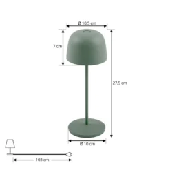 Lindby LED-akku-pöytävalaisin Arietty, vihreä, himmennettävä, IP65