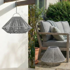 Lindby LED-aurinkokäyttöinen riippuvalaisin Austas, harmaa, Ø 50 cm, USB, IP54
