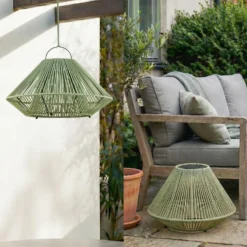 Lindby LED-aurinkokäyttöinen riippuvalaisin Austas, vihreä, Ø 50 cm, USB, IP54