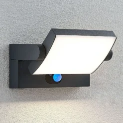 Lindby LED-aurinkokäyttöinen seinävalaisin Sherin, antrasiitti, liiketunnistin,
