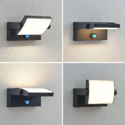 Lindby LED-aurinkokäyttöinen seinävalaisin Sherin, antrasiitti, liiketunnistin,