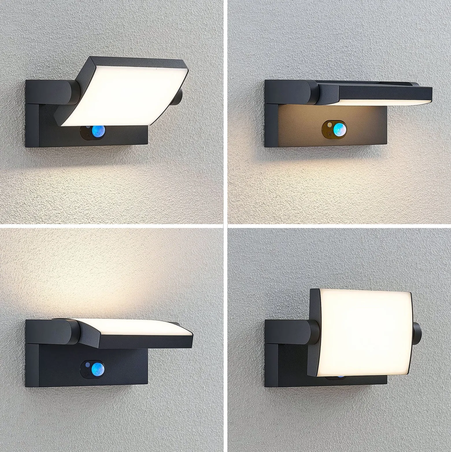 Lindby LED-aurinkokäyttöinen seinävalaisin Sherin, antrasiitti, liiketunnistin,