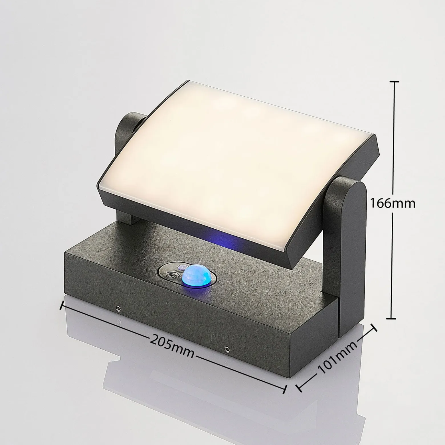 Lindby LED-aurinkokäyttöinen seinävalaisin Sherin, antrasiitti, liiketunnistin,