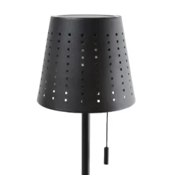 Lindby LED aurinko lattiavalaisin Hilario, musta, rauta, ladattava akku