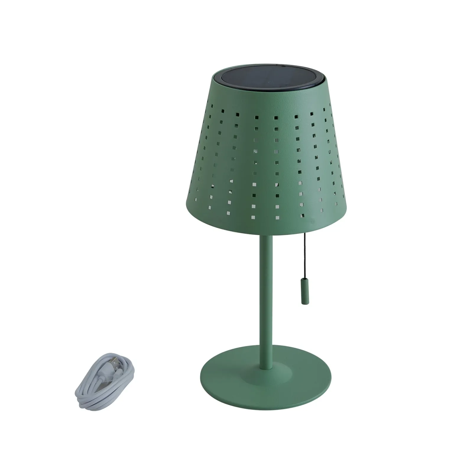 Lindby LED-aurinkopöytävalaisin Hilario, vihreä, rauta, ladattava akku