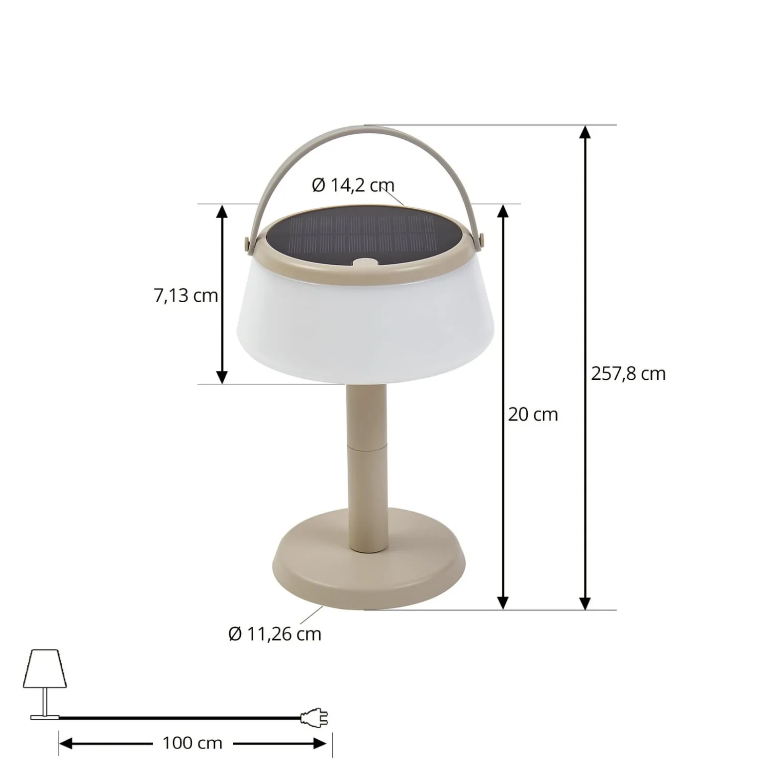 Lindby LED-aurinkopöytävalaisin Mikkel, beige, himmennettävä, 7 cm