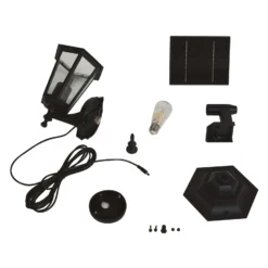 Lindby LED-aurinkoseinävalaisin Sayata, musta, alumiini, lyhty