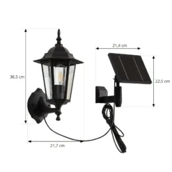 Lindby LED-aurinkoseinävalaisin Sayata, musta, alumiini, lyhty