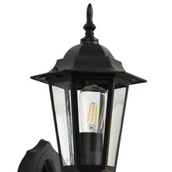 Lindby LED-aurinkoseinävalaisin Sayata, musta, alumiini, lyhty