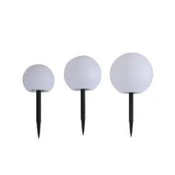 Lindby LED-aurinkovalaisimet Lago, sarja 3 kpl, pallot, maapiikki, valkoinen