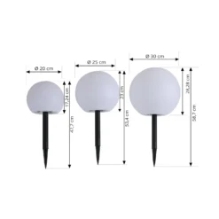 Lindby LED-aurinkovalaisimet Lago, sarja 3 kpl, pallot, maapiikki, valkoinen