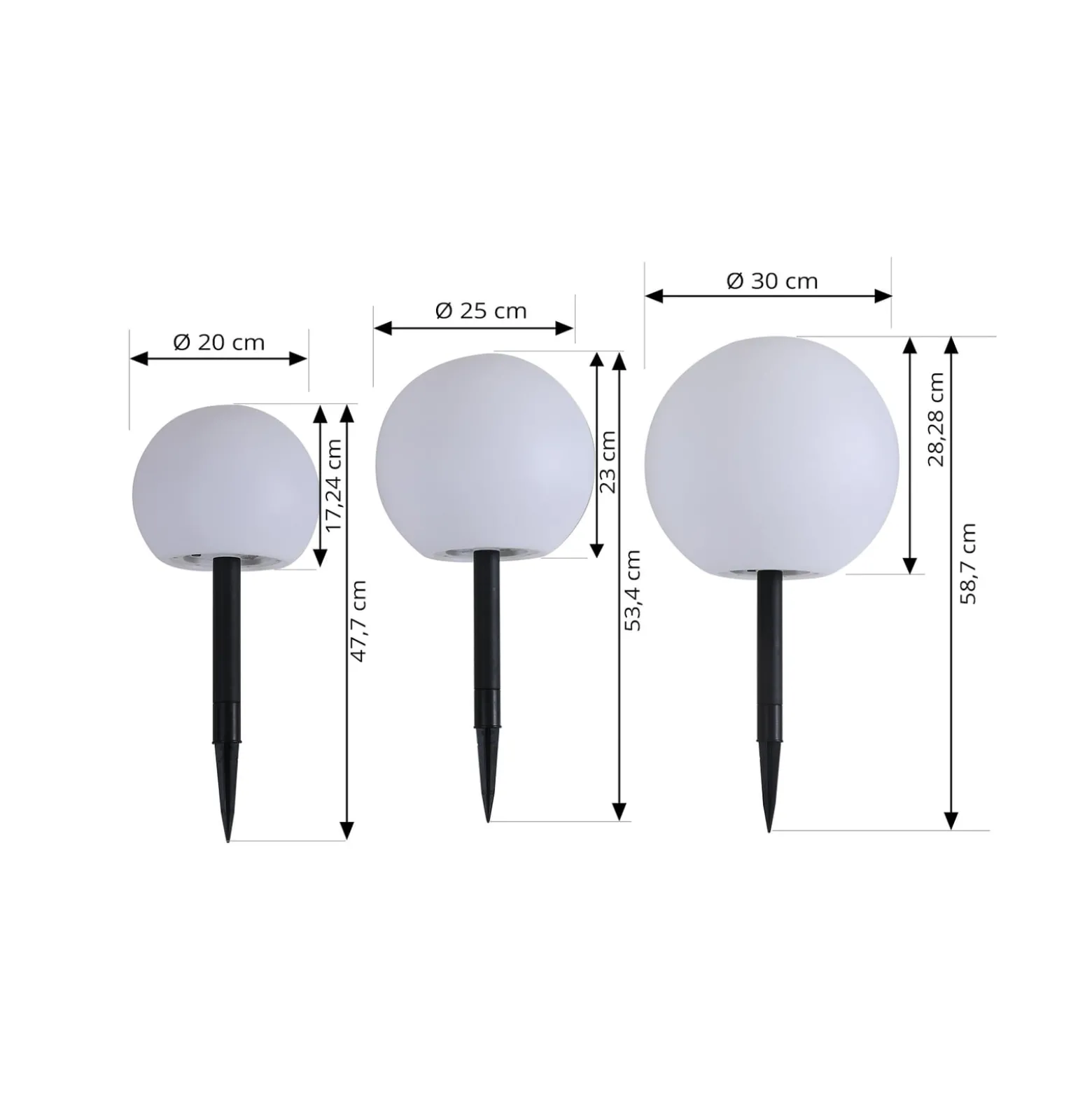 Lindby LED-aurinkovalaisimet Lago, sarja 3 kpl, pallot, maapiikki, valkoinen