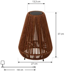 Lindby LED-aurinkovalaisin Amaria, rottinki, tumma, Ø 27 cm