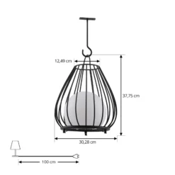 Lindby LED-aurinkovalaisin Kelda, musta, metalli, 38cm, himmeä.