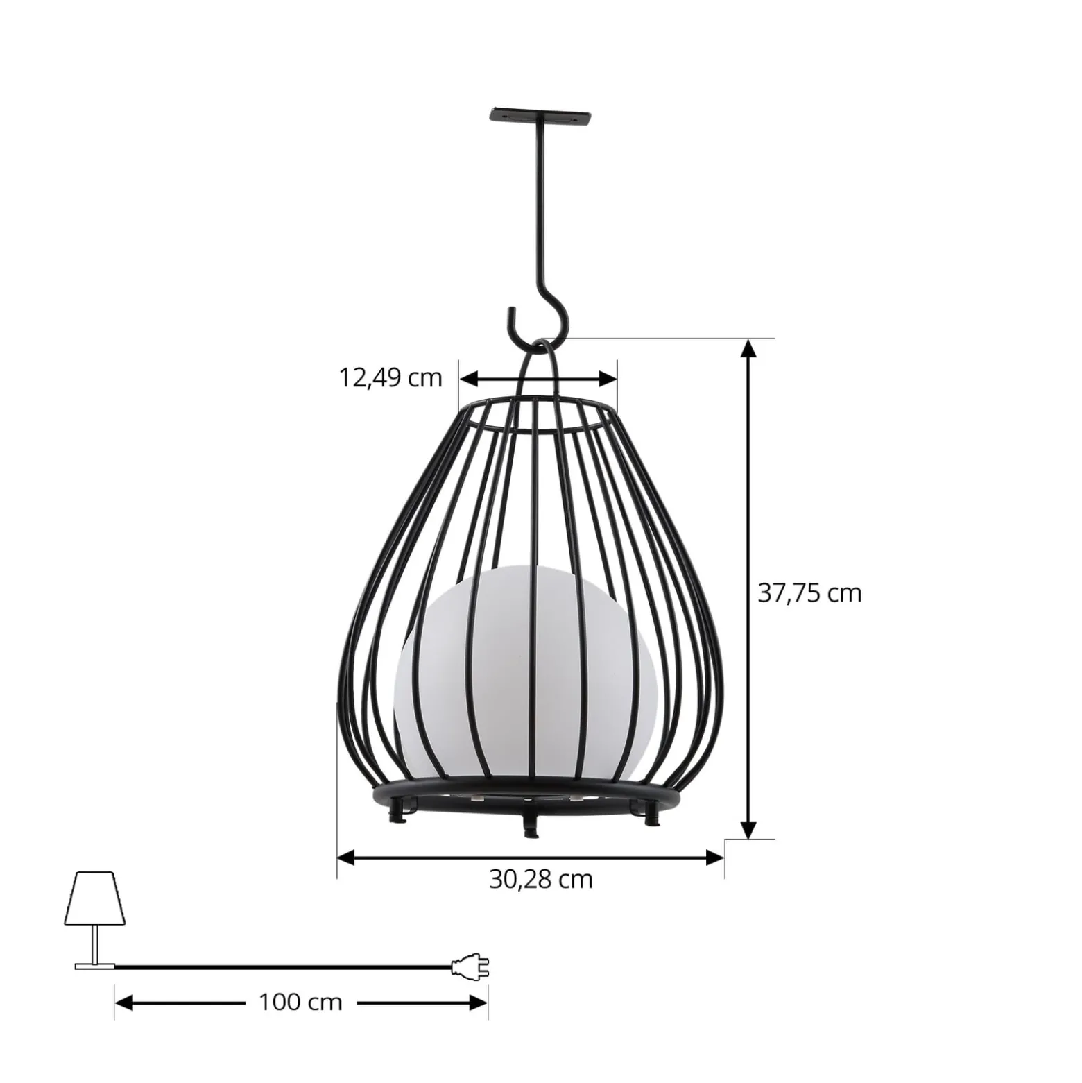 Lindby LED-aurinkovalaisin Kelda, musta, metalli, 38cm, himmeä.