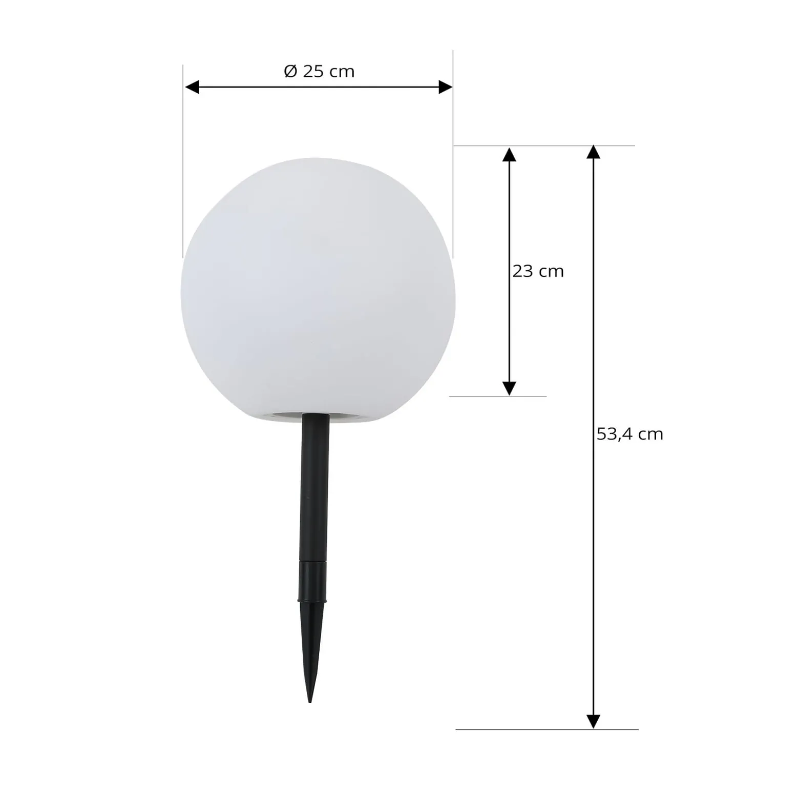 Lindby LED-aurinkovalaisin Lago, Ø 25 cm, maapallo, maapiikki, valkoinen