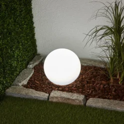 Lindby LED-aurinkovalaisin Lago, Ø 25 cm, maapallo, maapiikki, valkoinen