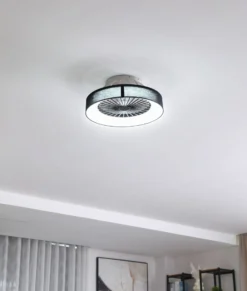Lindby LED-kattotuuletin Mace, musta, hiljainen, Ø 47 cm