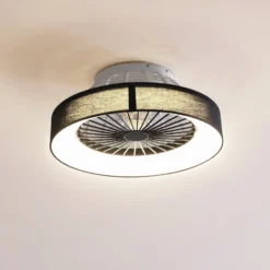 Lindby LED-kattotuuletin Mace, musta, hiljainen, Ø 47 cm