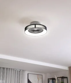 Lindby LED-kattotuuletin Mace, musta, hiljainen, Ø 47 cm