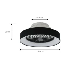 Lindby LED-kattotuuletin Mace, musta, hiljainen, Ø 47 cm
