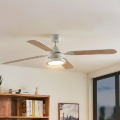 Lindby LED-kattotuuletin Tedric, valkoinen, hiljainen, Ø 133 cm