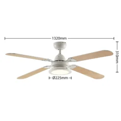 Lindby LED-kattotuuletin Tedric, valkoinen, hiljainen, Ø 133 cm