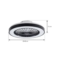 Lindby LED-kattotuuletin Teleo, Ø48 cm, musta, DC, Tuya