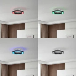 Lindby LED-kattotuuletin Teleo, Ø48 cm, musta, DC, Tuya