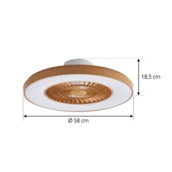 Lindby LED-kattotuuletin Teleo, Ø 58 cm, puunvärinen, CCT