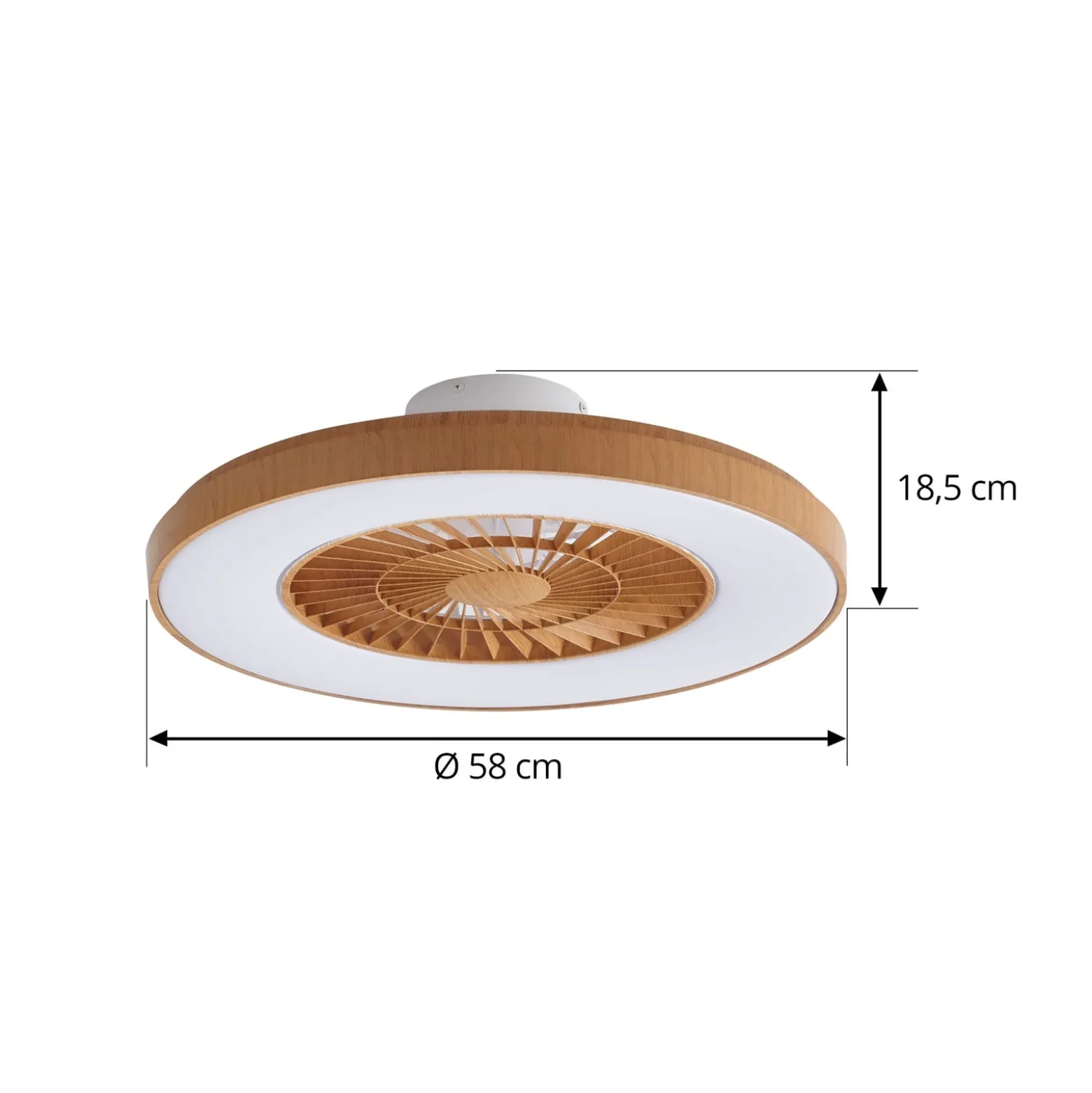 Lindby LED-kattotuuletin Teleo, Ø 58 cm, puunvärinen, CCT