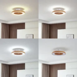 Lindby LED-kattotuuletin Teleo, Ø 58 cm, puunvärinen, CCT
