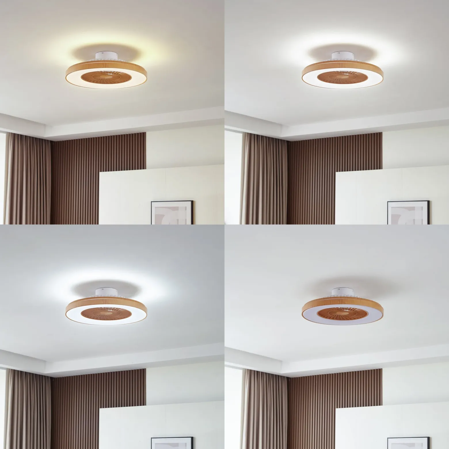 Lindby LED-kattotuuletin Teleo, Ø 58 cm, puunvärinen, CCT