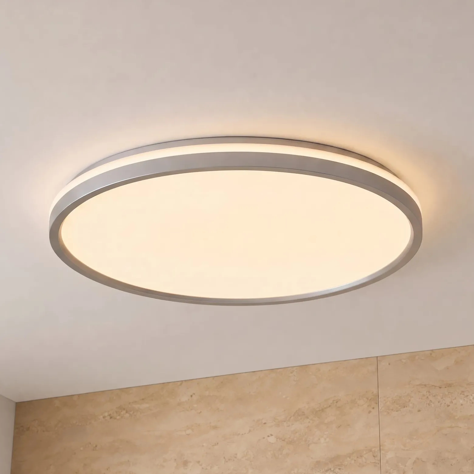 Lindby LED-kattovalaisin Edmund, hopea, Ø 39 cm, CCT, IP44