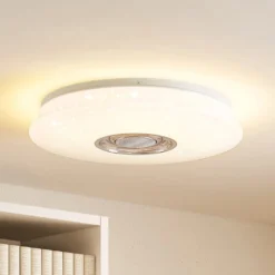 Lindby LED-kattovalaisin Elpida, kaiutin, valkoinen, Ø 39cm