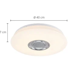 Lindby LED-kattovalaisin Elpida, kaiutin, valkoinen, Ø 39cm