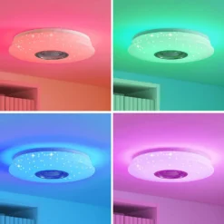Lindby LED-kattovalaisin Elpida, kaiutin, valkoinen, Ø 39cm