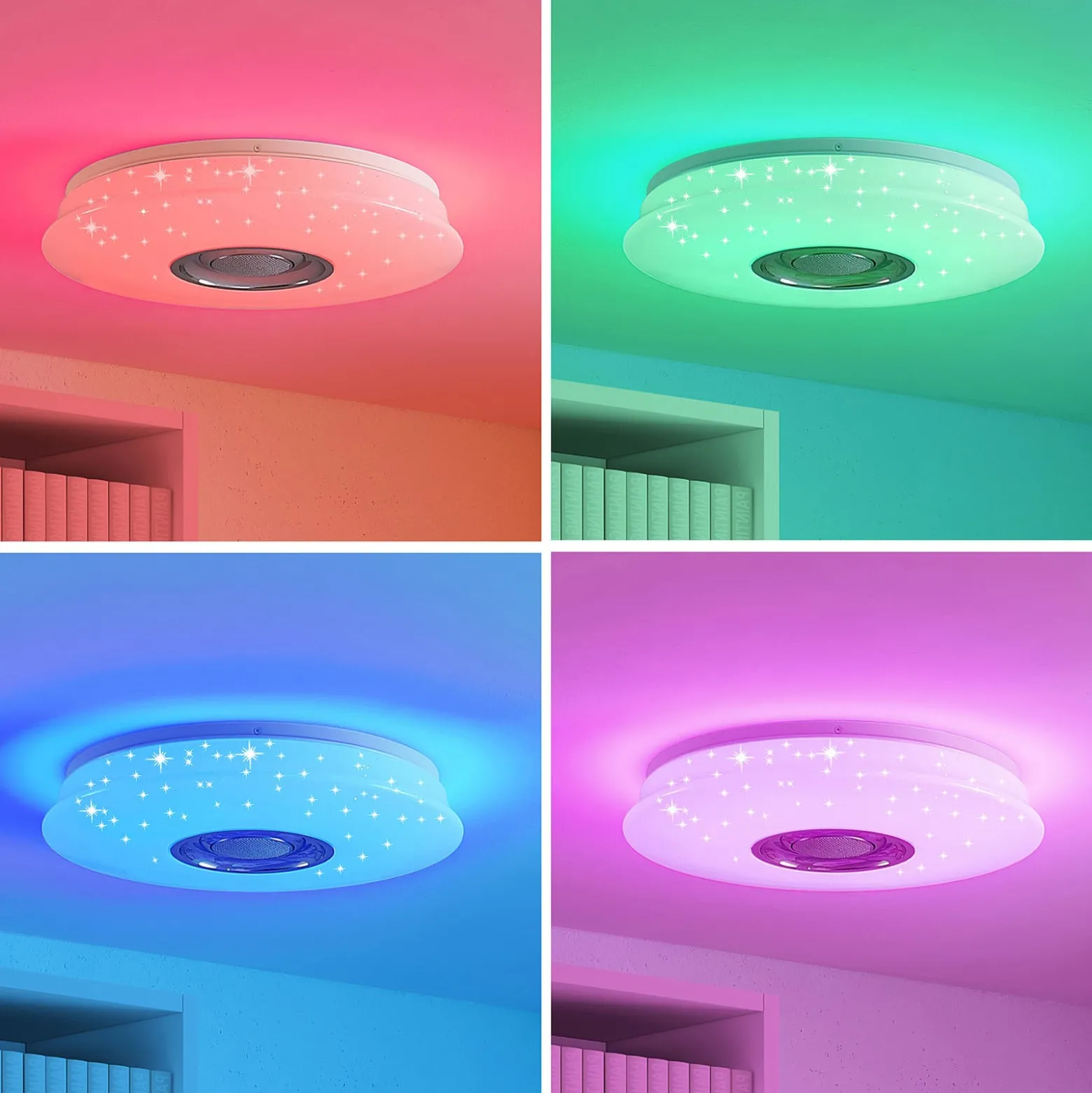 Lindby LED-kattovalaisin Elpida, kaiutin, valkoinen, Ø 39cm