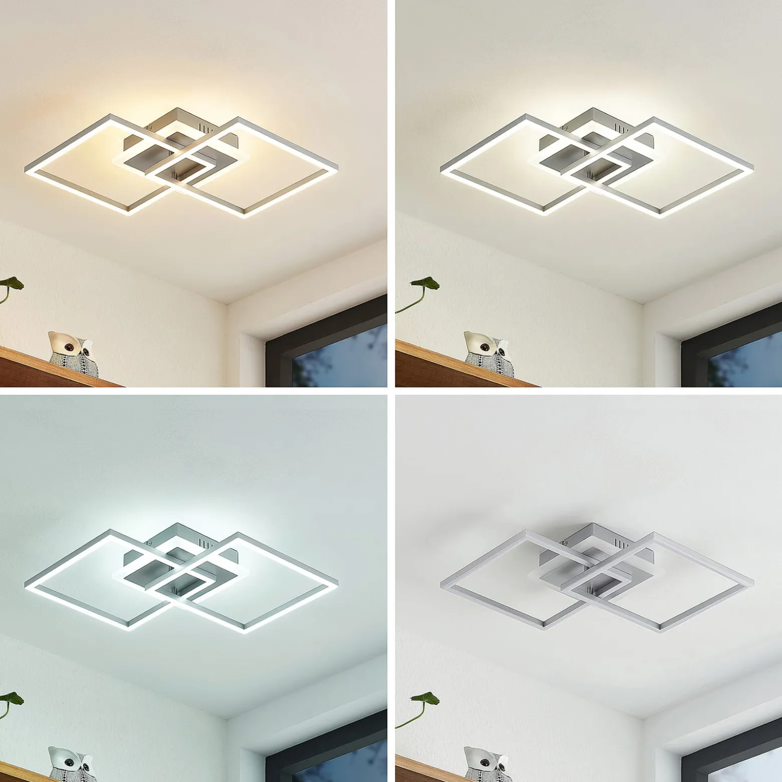 Lindby LED-kattovalaisin Fjardo, kulmikas, hopea, CCT, kaukosäädin