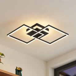 Lindby LED-kattovalaisin Fjardo, kulmikas, musta, CCT, kaukosäädin