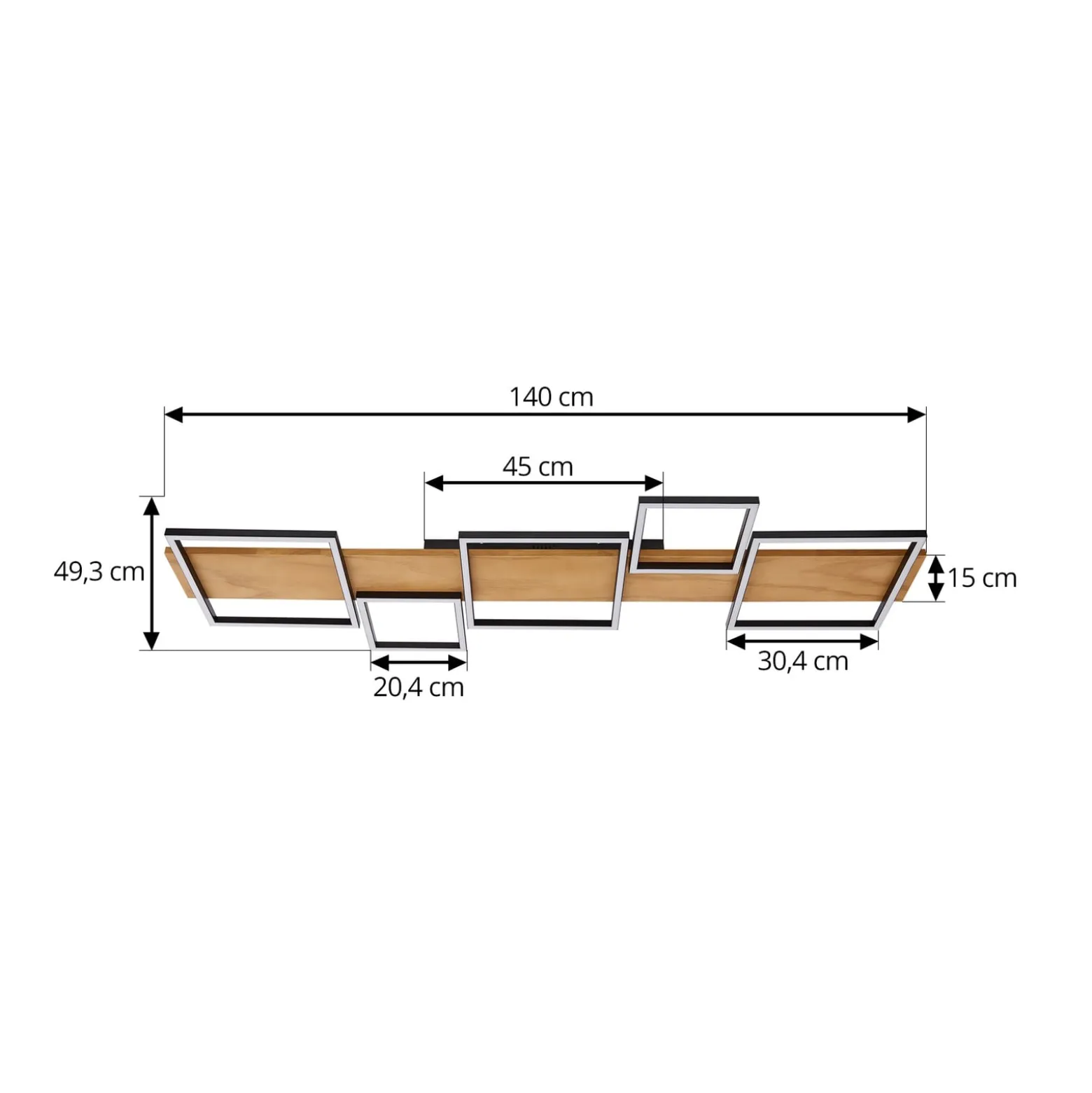 Lindby LED-kattovalaisin Galad, musta, puu, 5 valoa, 140 cm