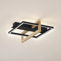 Lindby LED-kattovalaisin Holamu, 46cm, musta, puu, metallia