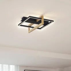 Lindby LED-kattovalaisin Holamu, 46cm, musta, puu, metallia