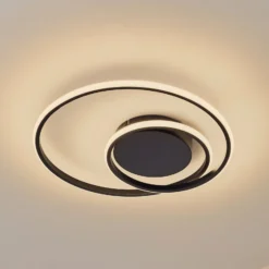 Lindby LED-kattovalaisin Kyron, musta, alumiinia, himmennettävä, Ø45cm