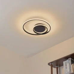 Lindby LED-kattovalaisin Kyron, musta, alumiinia, himmennettävä, Ø45cm