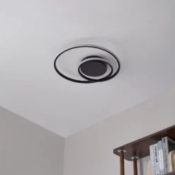 Lindby LED-kattovalaisin Kyron, musta, alumiinia, himmennettävä, Ø45cm